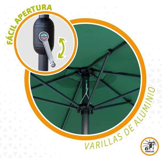 PARASOL 300 CM CON CHIMENEA Y MÁSTIL DE ALUMINIO 4,8 CM COLOR VERDE image 5