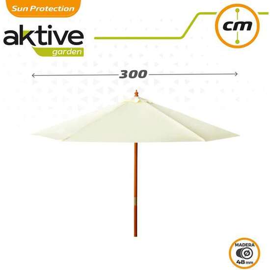 PARASOL 300 CM CON MÁSTIL DE MADERA 4,8 CM COLOR CREMA image 4