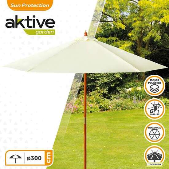 PARASOL 300 CM CON MÁSTIL DE MADERA 4,8 CM COLOR CREMA image 5