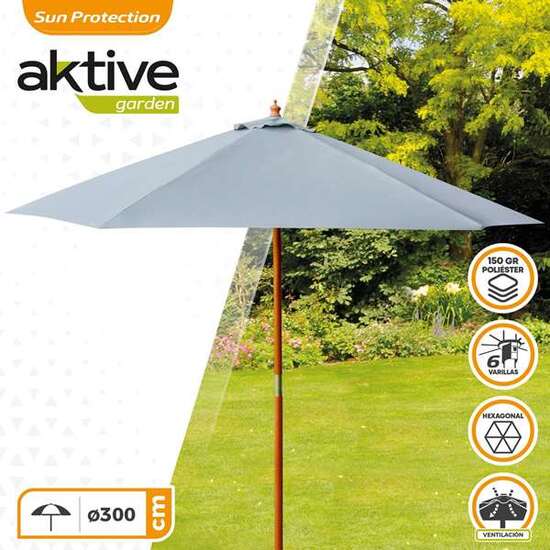 PARASOL 300 CM CON MÁSTIL DE MADERA 4,8 CM COLOR GRIS image 2