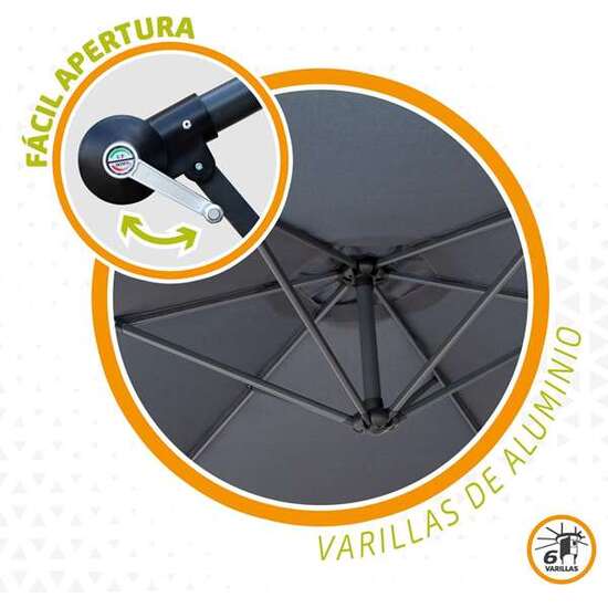 PARASOL EXCÉNTRICO 300 CM CON MÁSTIL DE ALUMINIO 4,2 CM COLOR GRIS image 4