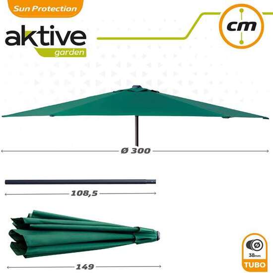 PARASOL 300 CM CON CHIMENEA Y MÁSTIL DE ALUMINIO 3,8 CM COLOR VERDE image 1