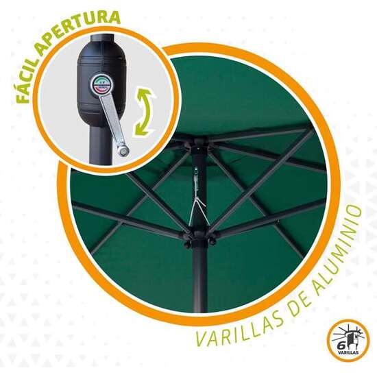 PARASOL 300 CM CON CHIMENEA Y MÁSTIL DE ALUMINIO 3,8 CM COLOR VERDE image 2