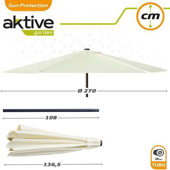 PARASOL 270 CM CON CHIMENEA Y MÁSTIL DE ALUMINIO 3,8 CM COLOR CREMA image 4