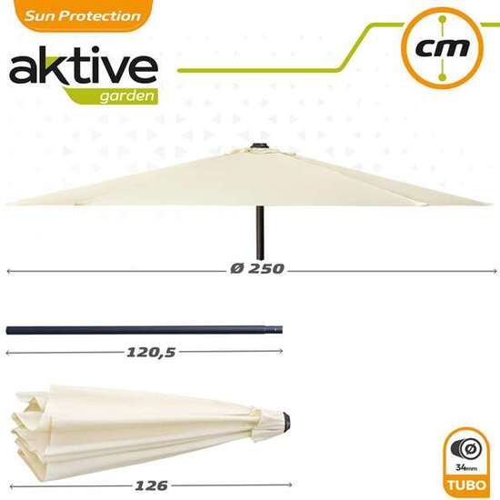 PARASOL 250 CM CON CHIMENEA Y MÁSTIL DE ALUMINIO 3,4 CM COLOR CREMA image 3