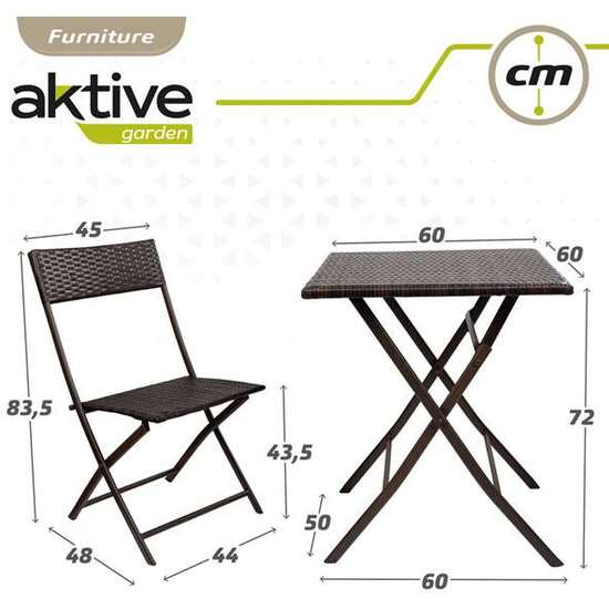 CONJUNTO DE MESA CUADRADA PLEGABLE (60X72 CM) + 2 SILLAS DE RATÁN (44X83,5 CM) AKTIVE image 3