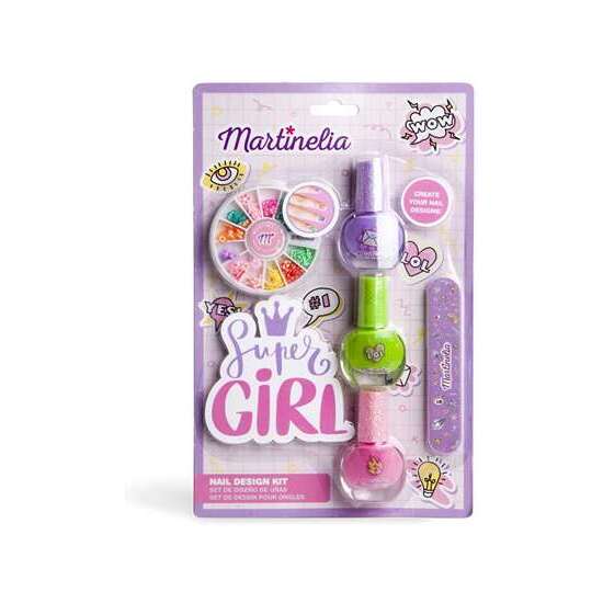 KIT DE UÑAS SUPER GIRL MARTINELIA. INCLUYE 3 ESMALTES DE UÑAS X 4ML, LIMA Y DECORACIONES DE UÑAS. image 0