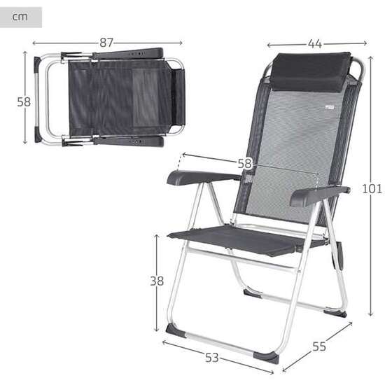 SILLA CAMPING ALUMINIO + TEXTILENO RECLINABLE 44X55X101CM image 1