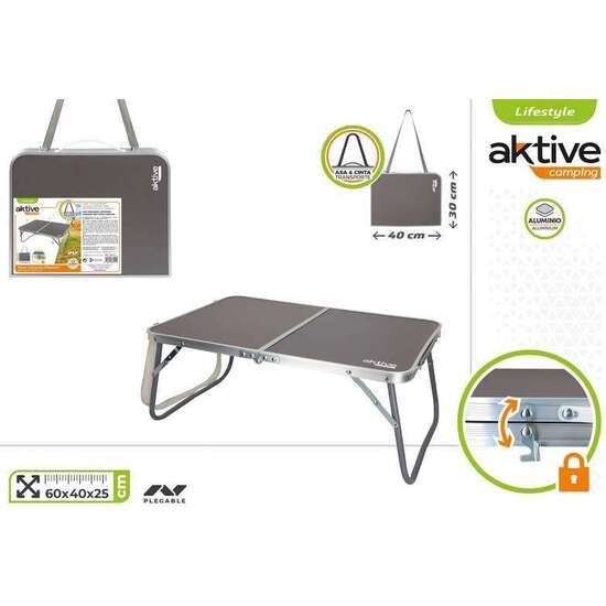 MESA DE CAMPING PLEGABLE DE ALUMINIO COLOR ANTRACITA 60X40X25CM image 0