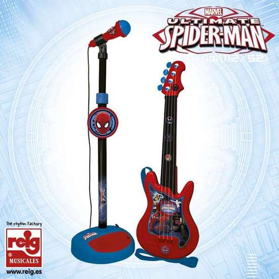 GUITARRA Y MICROFONO DE PIE SPIDERMAN CON AMPLIFICADOR (ALTURA REGULABLE) image 0