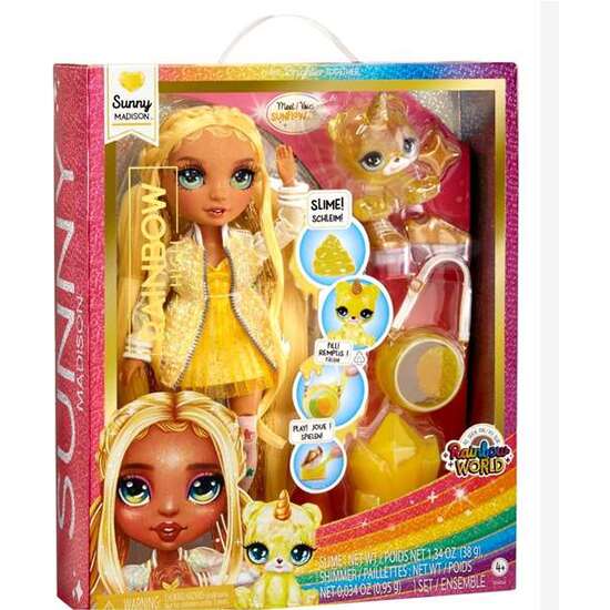 MUÑECA SUNNY ARTICULADA RAINBOW WORLD 22 CM. CON MASCOTA Y ACCESORIOS. image 0