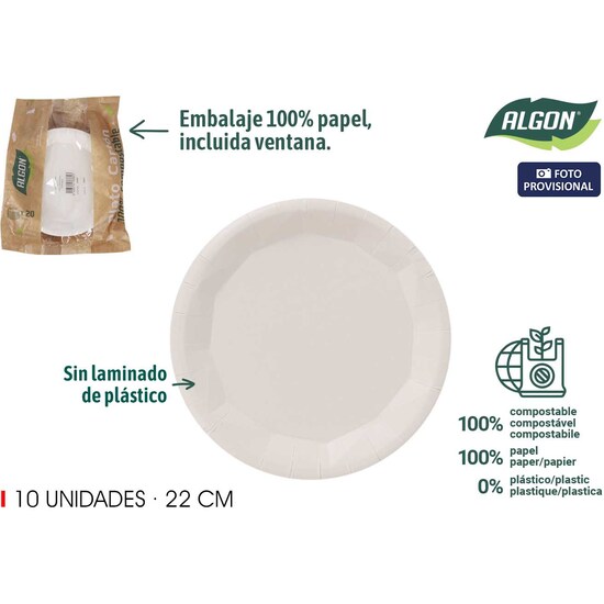 SET-10PLATO RED.CARTON BLANCO 22CM ALGON image 0