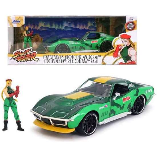 COCHE STREET FIGHTER II CAMMY 1969 CHEVROLET CORVETTE ESCALA 1:24. INCLUYE FIGURA image 0