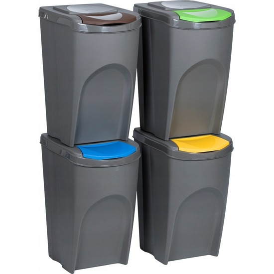 JUEGO DE 4 CUBOS DE RECICLAJE 140L PROSPERPLAST SORTIBOX DE PLASTICO EN COLOR GRIS image 1