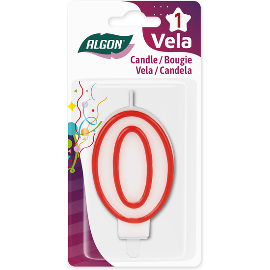 VELA BLANCA CON BORDE ROJO 7CM N.0 ALGON image 1