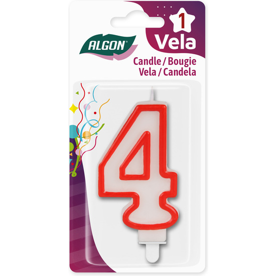 VELA BLANCA CON BORDE ROJO 7CM N.4 ALGON image 1