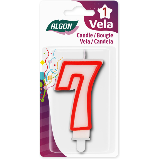 VELA BLANCA CON BORDE ROJO 7CM N.7 ALGON image 1