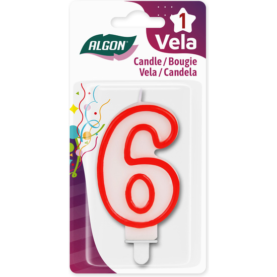 VELA BLANCA CON BORDE ROJO 7CM N.6 ALGON image 1