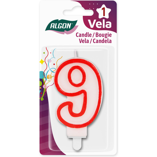 VELA BLANCA CON BORDE ROJO 7CM N.9 ALGON image 1