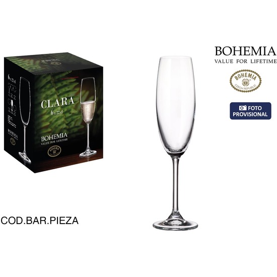 & SET 6 COPAS CHAMPAGNE BOHEMIA 220CC CLARA image 0
