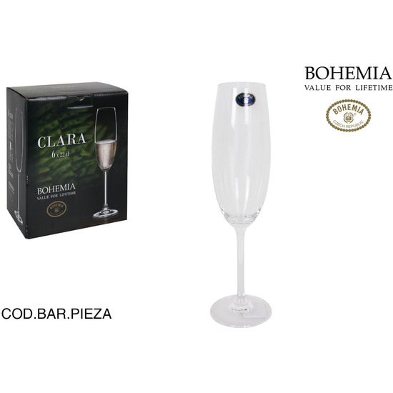 & SET 6 COPAS CHAMPAGNE BOHEMIA 220CC CLARA image 1