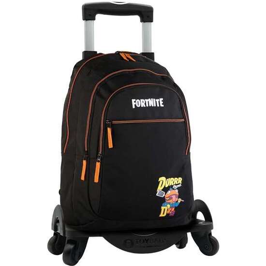 MOCHILA FORTNITE DURRR MOCHILA PRIMARIA DOBLE COMPARTIMENTO  + CARRO NEGRO T963 .  44 X 30 X 20 CM. image 0