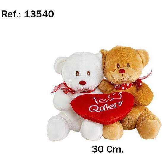 PELUCHE  PAREJA OSO MARRON Y BLANCO CORAZON TE QUIERO 30 CM. image 0