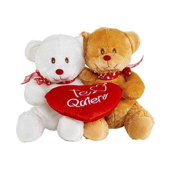 PELUCHE  PAREJA OSO MARRON Y BLANCO CORAZON TE QUIERO 30 CM. image 1