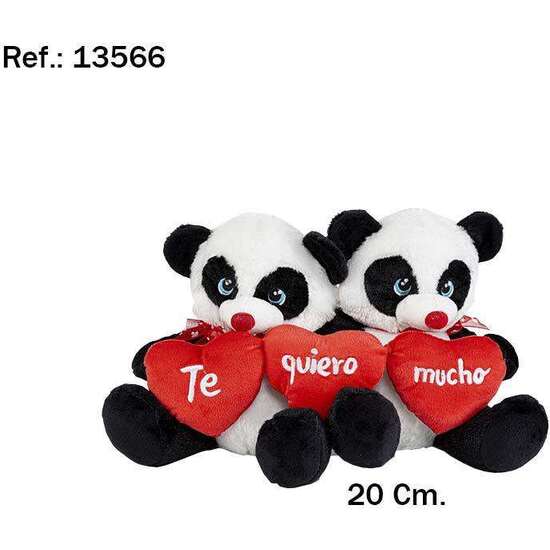 PELUCHE  PAREJA OSO PANDA 3 CORAZONES TE QUIERO MUCHO 20 CM. image 0