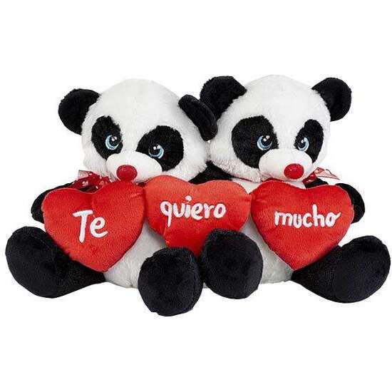 PELUCHE  PAREJA OSO PANDA 3 CORAZONES TE QUIERO MUCHO 20 CM. image 1