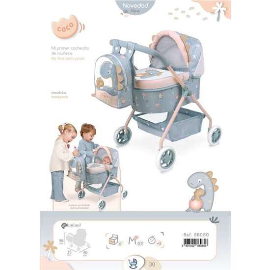 MI PRIMER COCHE DE MUÑECA COCO CON MOCHILA PARA MUÑECAS DE HASTA 42 CM.35X50X56 CM image 4