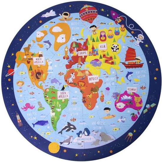 PUZZLE CIRCULAR MAPAMUNDI 50 CM CON 48 PIEZAS image 1