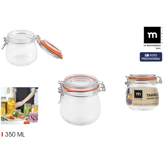 TARRO HERMETICO VIDRIO CLIP 350ML LA MEDITERRANEA image 0