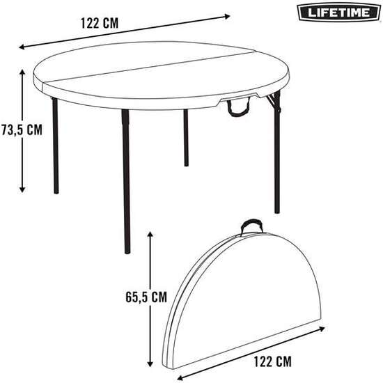 MESA REDONDA PLEGABLE POR LA MITAD BLANCA LIFETIME D122X73 CM image 2