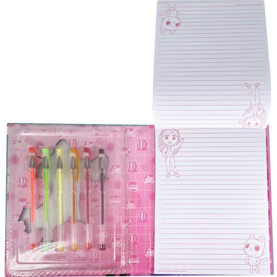 BLISTER CUADERNO + 6 BOLIGRAFOS GEL LA CASA DE MUÑECAS DE GABBY image 1