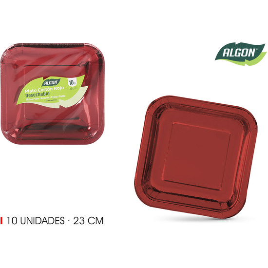 SET-10 PLATO CARTON ROJO CUAD. 23CM ALGON image 1