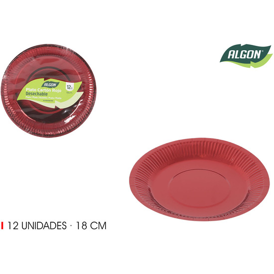 SET-12 PLATO CARTON ROJO  RED. 18CM ALGON image 1