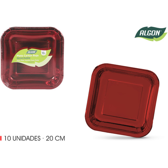 SET-10 PLATO CARTON ROJO CUAD. 20CM ALGON image 1