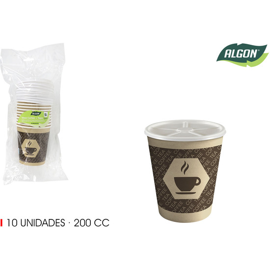 SET-10VASO CARTON CAFE C/TAPA 200CC ALGON image 1