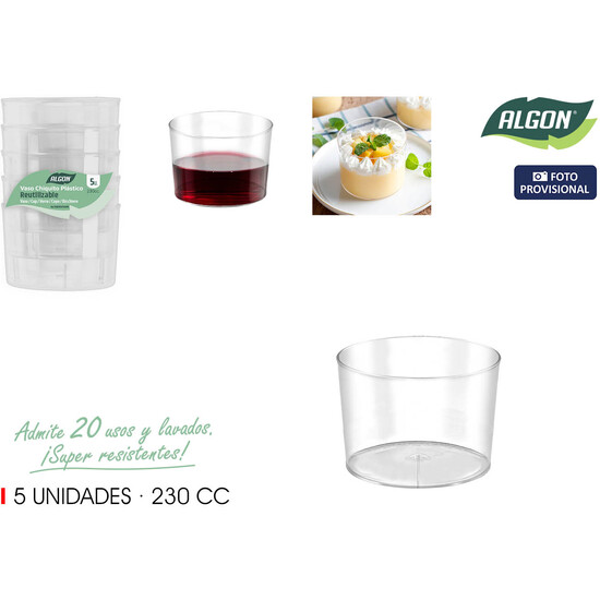 SET-5 VASO PLAST. CHIQUITO 230CC PS ALGON image 1