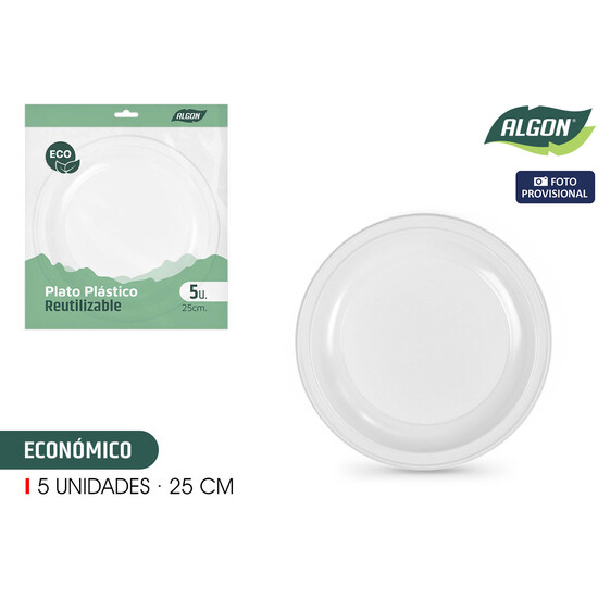 SET-5 PLATO RED.PLAST.ECONO. 25CM ALGON image 1