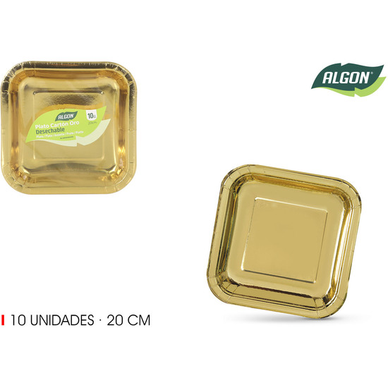 SET-10 PLATO CARTON ORO CUAD. 20CM ALGON image 0