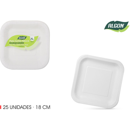 SET-25 PLATO CUAD.CART NATURAL 18CM ALGON image 0