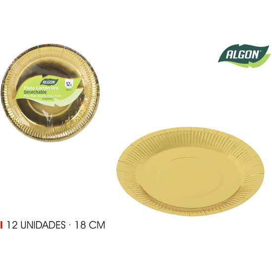 SET-12 PLATO CARTON ORO RED. 18CM ALGON image 0