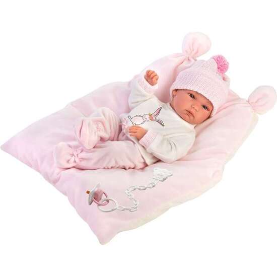 MUÑECA BIMBA CON PIJAMA CONEJITO ROSA Y COJIN. 35 CM image 0