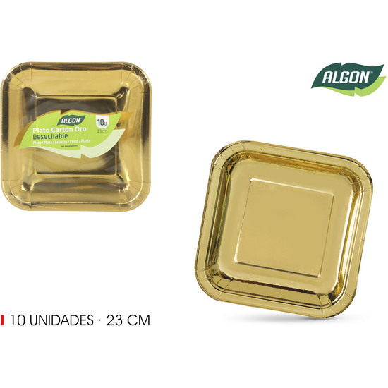 SET-10 PLATO CARTON ORO CUAD. 23CM ALGON image 0
