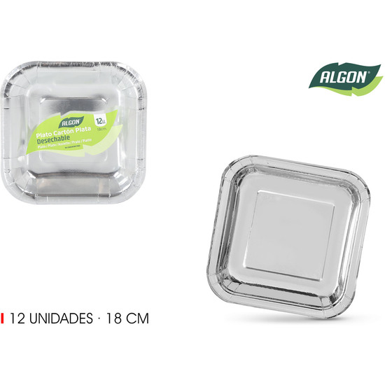 SET-12 PLATO CARTON PLATA CUAD.18CM ALGON image 0