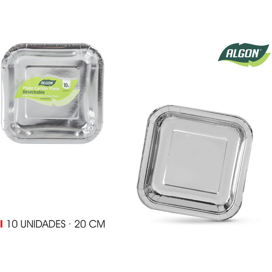 SET-10 PLATO CARTON PLATA CUAD.20CM ALGON image 0