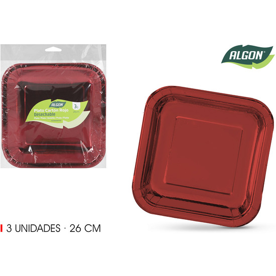 SET-3 PLATO CARTON ROJO CUAD. 26CM ALGON image 0