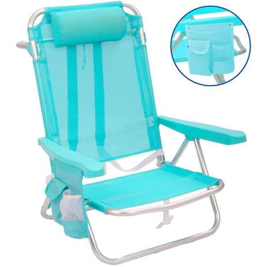 SILLA CAMA PLAYA ALUMINIO AGUAMARINA MULTIPOSICIÓN CON COJIN Y BOLSILLO 61 X 47 X 80CM image 0